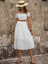 Women'S Off Shoulder Short Sleeve Cropped Top And Skirt Set